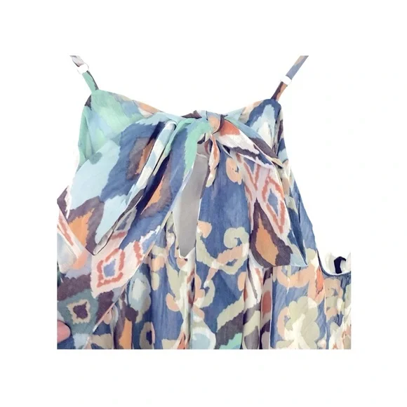 NWT Sleeveless Boho Ruffle Printed Woven Blue Green Cami Maxi Dress - Picture 9 of 12